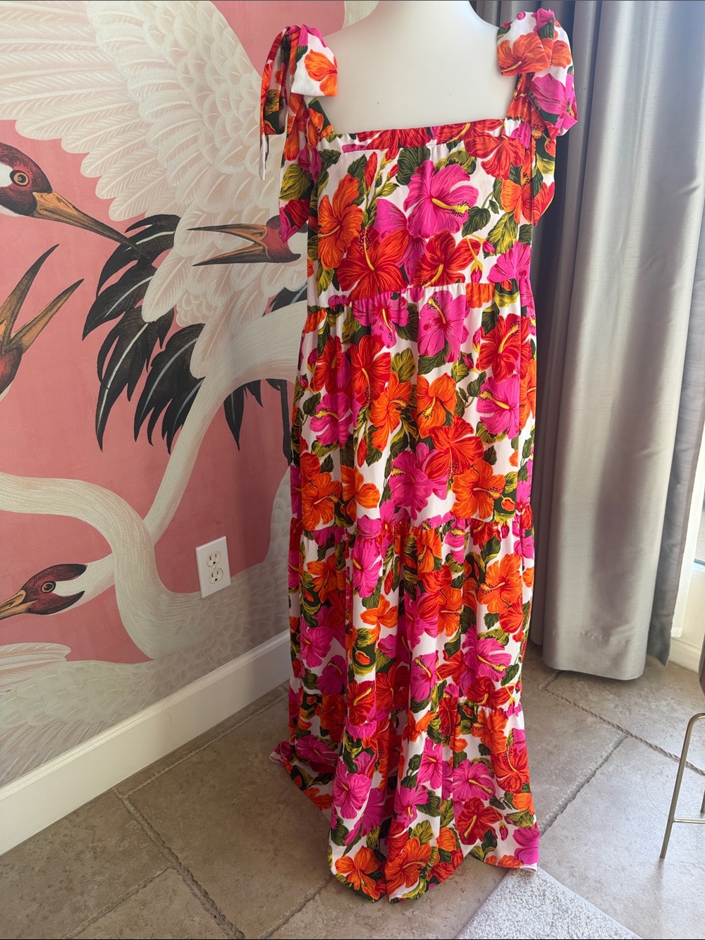 Show Me Your MuMu Pink & Orange Floral Tie-Shoulder Maxi Dress size medium